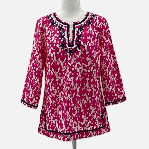 Talbots Lobster Rock Star Tunic in Pink and Navy-Embroidered - Size Small - Picture 3 of 7